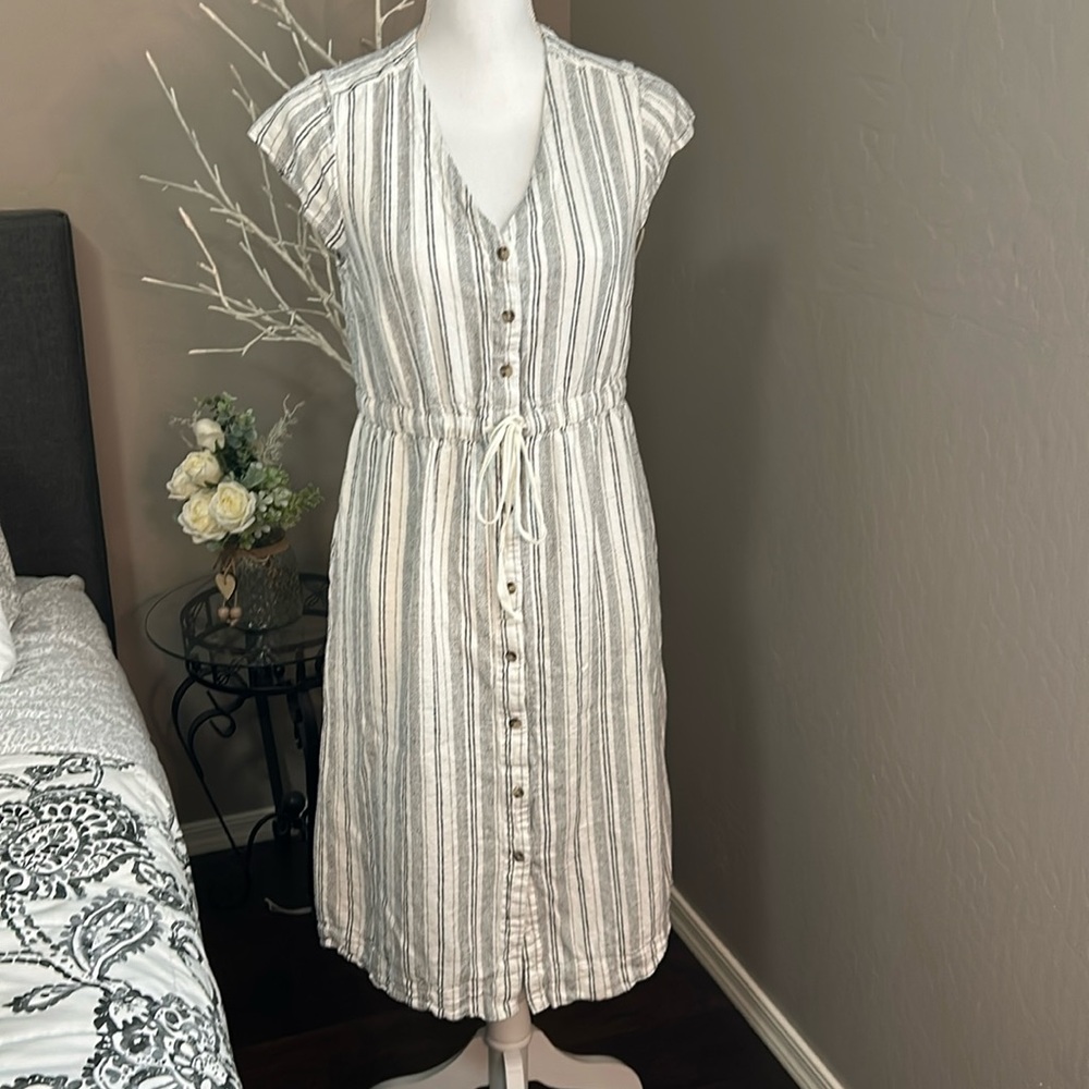 Briggs New York Cream & Gray Striped Button-Down Midi Dress